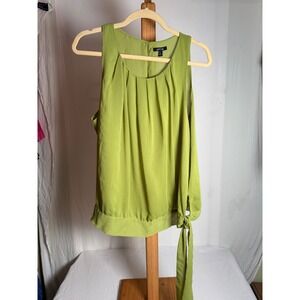 Apt 9 Womens Lime Green Pleated Neck Sleeveless Blouse Side Tie Hem XL